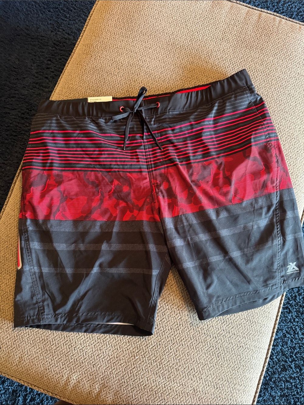 NWT Red and Black Striped Camo Swim Board Shorts